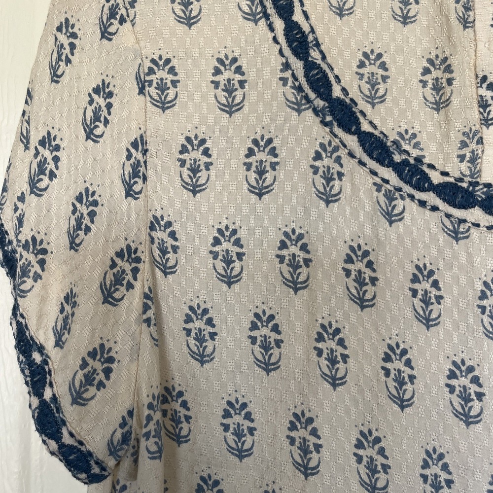 Sigrid Olsen Tan Blue Cottage Floral Embroidered Peasant Boho Babydoll Womens M - Picture 3 of 10